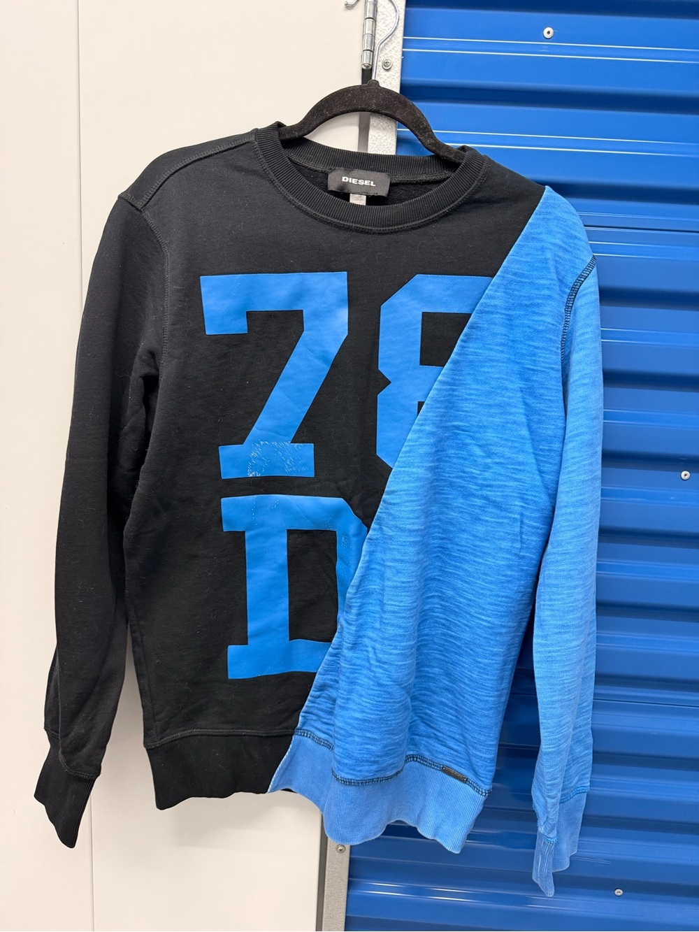 Diesel Men’s Black and Blue Asymmetrical Crewneck Sweater M size